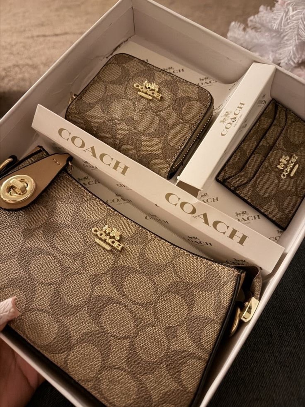 Coach Brown Signature Canvas Crossbody Bag with Matching Wallet & Card Case
